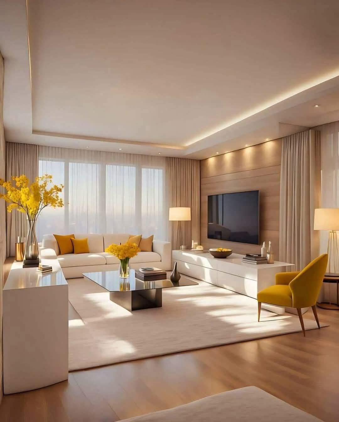 Open kitchen and living room cove ceiling