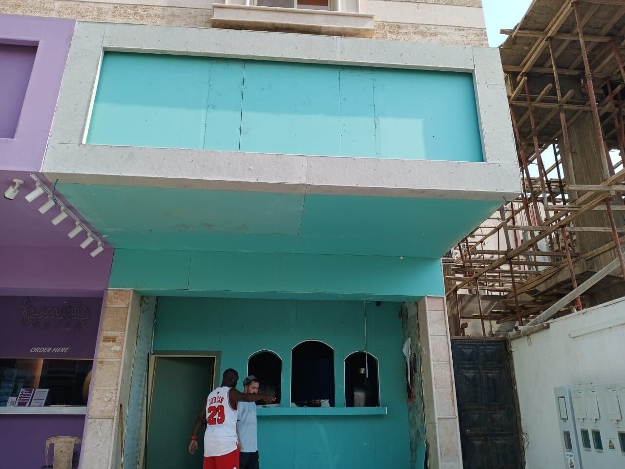 Commercial building facade under construction