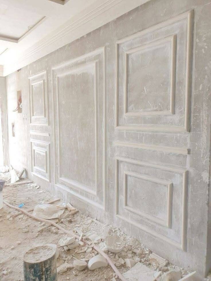 Decorative panel wall during construction